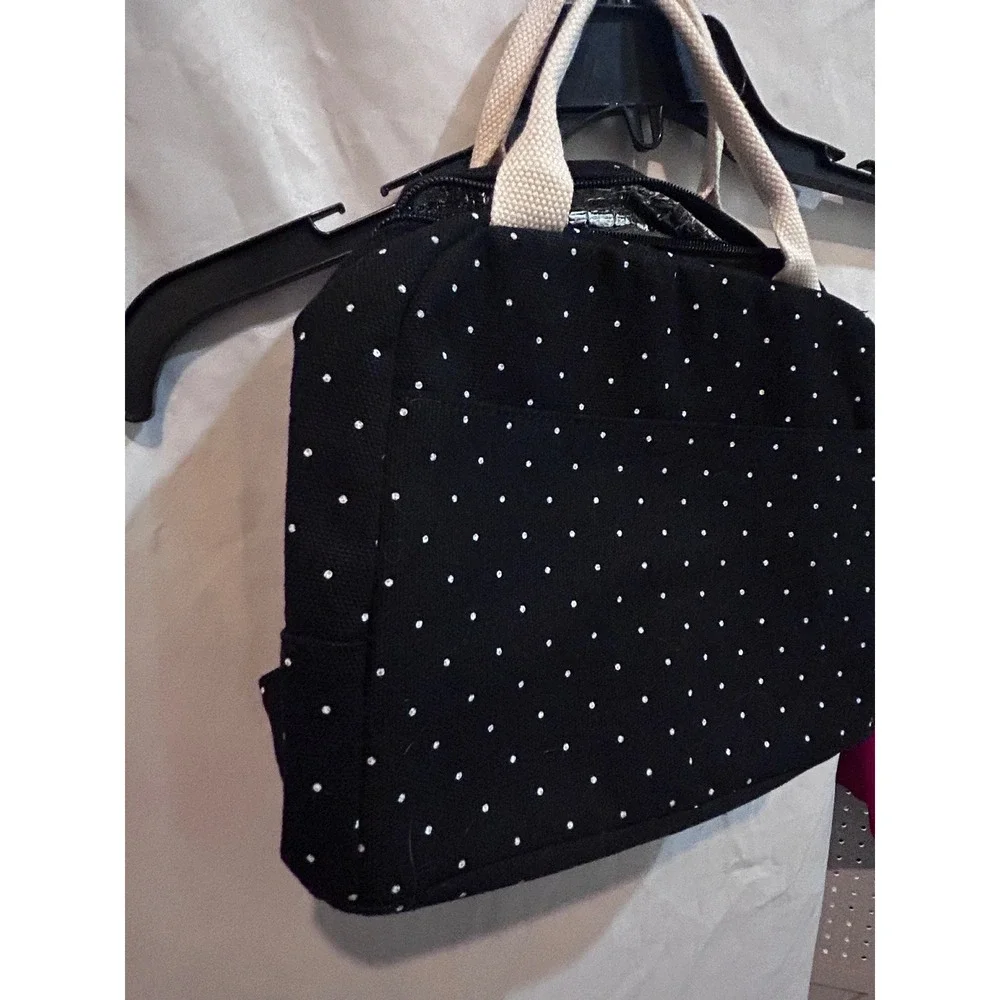 Black White Polka‎ Dot Insulated Lunch Bag Cooler Bag Zipper Top Handles